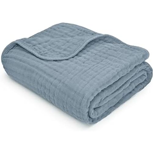 Comfy Cubs Muslin Baby Blanket - Soft, Lightweight, 6-Layer Cotton Swaddle Blankets for Newborns, Infants & Toddlers - 40" x 40" Large, Breathable & Versatile for Sleeping & Tummy Time - Pacific Blue
