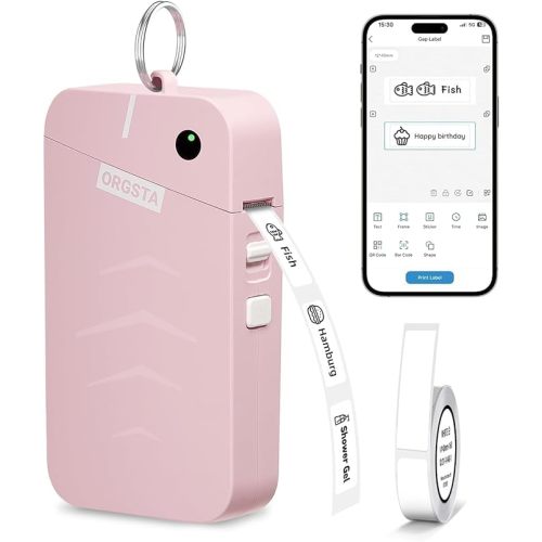 ORGSTA Label Maker, S001 Portable Bluetooth Label Maker Machine with Tape, Thermal Label Printer for Home, Office, School Organization, Wireless Mini Labeler Machine, Pink