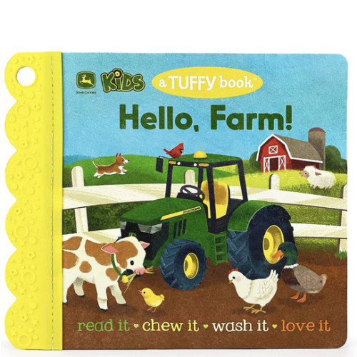 Tuffy John Deere Kids Hello, Farm! - Washable, Chewable, Unrippable Pages With Hole For Stroller Or Toy Ring, Teether Tough (A Tuffy Book)