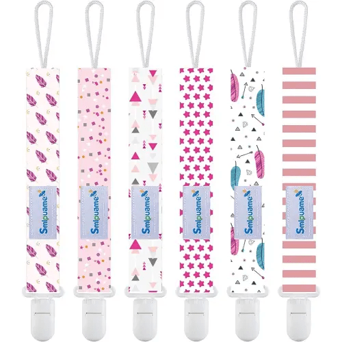 Smlpuame Pacifier Clip Girl,6 Pack Stylish Binky Clips Strap for Baby Girls,Paci Holder with Clip Lightweight Universal Fits Most Pacifiers Teether Toy Teething Ring Soothie,Baby Gifts(Pink)
