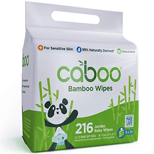 Caboo Tree-Free Bamboo Baby Wipes, Eco-Friendly Natural Baby Wipes for Sensitive Skin, 3 Resealable Peel Tab Travel Packs, 72 Wipes Per Pack, Total of 216 Wipes