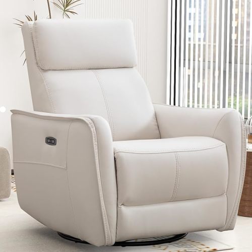 Bonzy Home Power Swivel Rocker Recliner Chair with USB Port, 23.2" Wide Seat, Fixed Lumbar Support, Upholstered Glider Chair for Nursery Living Room, Beige