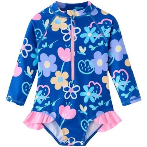 UMELOK Baby Girls One Piece Swimsuit Infant Bathing Suit Long Sleeve Rash Guard Swimwear with UPF 50+ Sun Protection