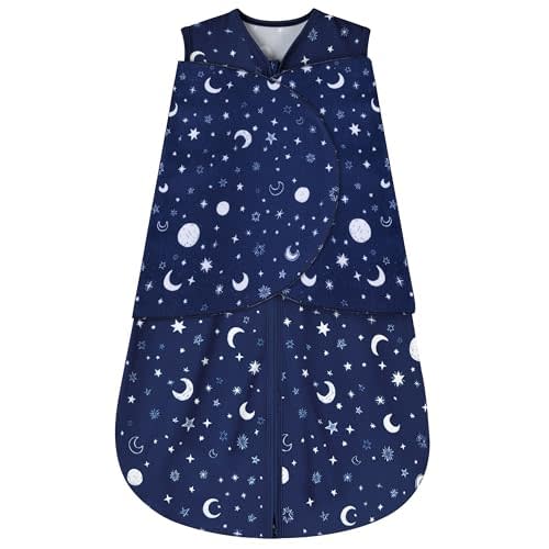 BSTOPPT Newborn Sleep Sack Baby Swaddle,Swaddle me 0-3 Month,3-Way Adjustable Wearable Blanket,100% Rayon Cotton Swaddling Sleeping Bag，TOG 0.5 (Starry Sky, 0-3 Months)