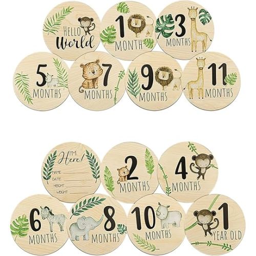 Baby Monthly Milestone Cards,7 Pack Double sided Baby Announcement Sign, The Perfect Newborn Photography Props to Document Your´S Growth, Light Wood