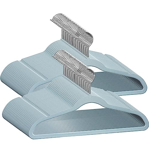 TechZoo 50 Premium Kids Velvet Hangers - 14" Non-Slip Ultra Slim Space-Saving Clothes Hangers with 360° Swivel Hook - Strong & Durable Hangers for Children & Preteens Wardrobe - Blue