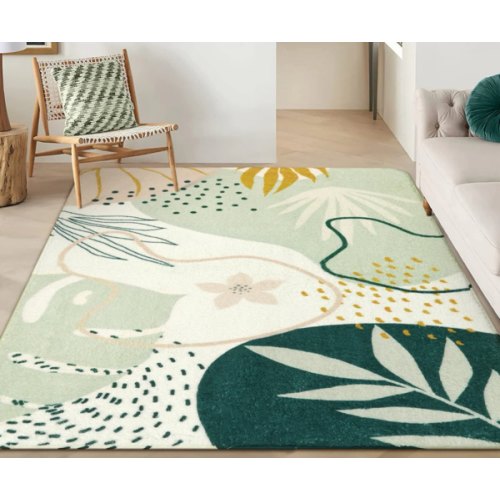 Kiki Washable Modern Botanical Leaf Print Green Rug - Lahome