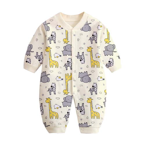 WRKEKC Baby Girls Romper, Baby Boys Jumpsuit, Newborn Summer Button-Up Print Round Neck Long Sleeve Comfortable Rompers