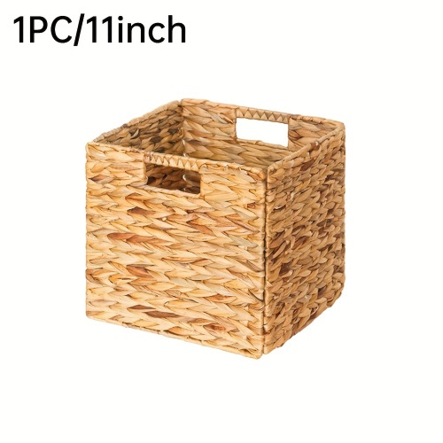 Storage Baskets, 11X11Inch Cube Baskets, Foldable Handwoven Water Hyacinth Laundry Organizer, Cube Storage Baskets