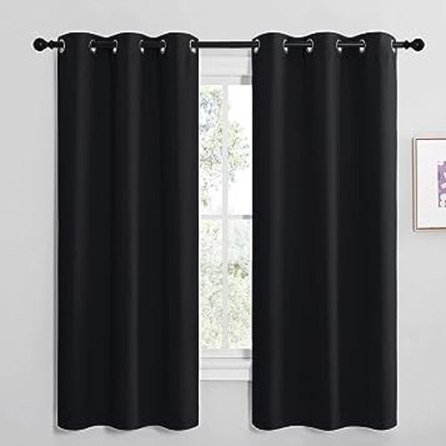 NICETOWN Bathroom Blackout Thermal Curtains and Drapes, Black Solid Thermal Insulated Grommet Blackout Drapery Panels for Window (2 Panels, 42 inches Wide by 68 inches Long, Black)