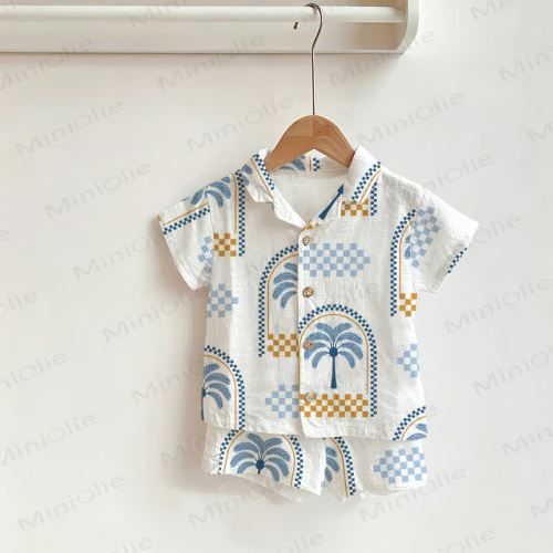Baby Toddler Tree Print Check Shirt and Shorts 2-piece Set