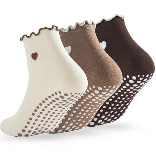 3/6 Pairs Cute Pilates Socks with Grips,Yoga Socks Barre Sock Non Slip Embroidery for Barre Ballet Workout