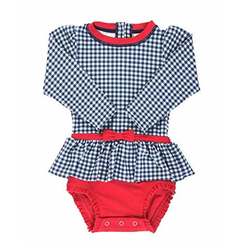 RuffleButts Baby/Toddler Girls Long Sleeve One Piece Swimsuit with UPF 50+ Sun Protection