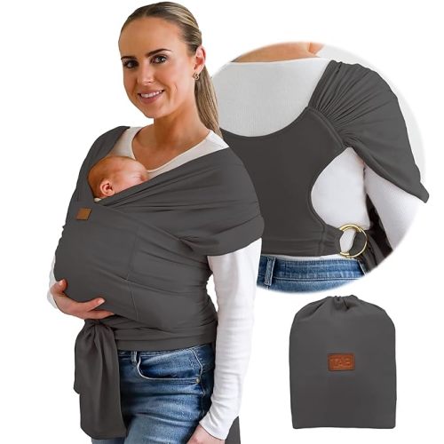 Stylish Dark Gray & Gold Baby Carrier Wrap: Comfortable, Soft & Supportive, Adjustable Ring Sling for Mom & Dad, Ideal for Baby Registry, Newborn to Toddler, Baby Shower