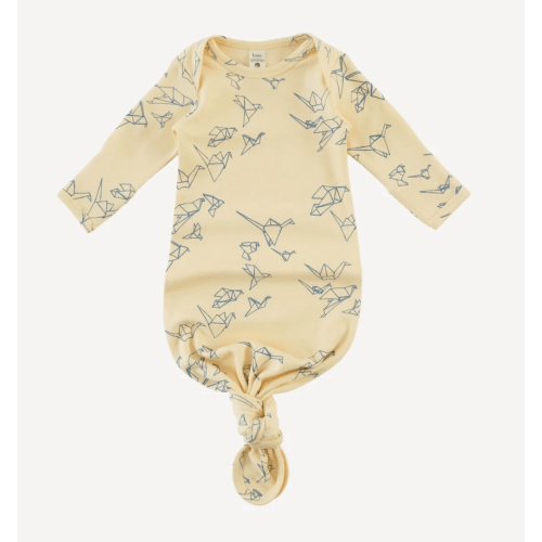 long sleeve lap neck knotted gown | paper cranes | organic cotton inte – kate quinn
