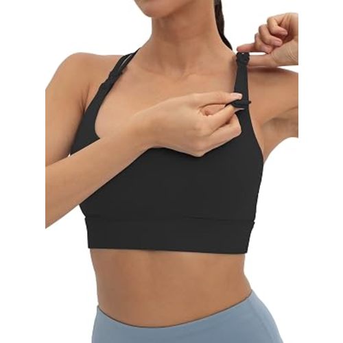 V VOCNI Nursing Bras for Breastfeeding Criss-Cross Back Sports Bra | Light Support, Removable Pads, Padded Tank Top, Support Yoga Maternity Bras, Longline Workout Yoga Bra