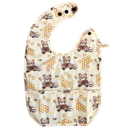 Bavette imperméable avec poche : Oursons charmants et leurs petits pot – Tipou bébé