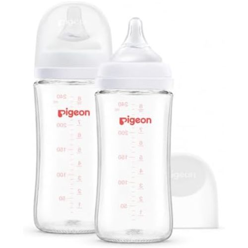 Pigeon Glass Baby Bottles Wide Neck, 8.1 Oz, Pack of 2