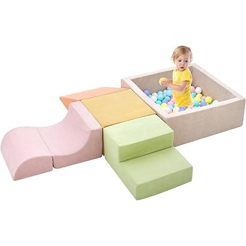 Climbing Toys for Toddlers , Toddler Climbing Toys Indoor, 5-Piece Foam Climbing Blocks with Ball Pit (Balls not Included),Soft Play Set,Toddler Climber Indoor Foam Play Gym for Climbing Crawling