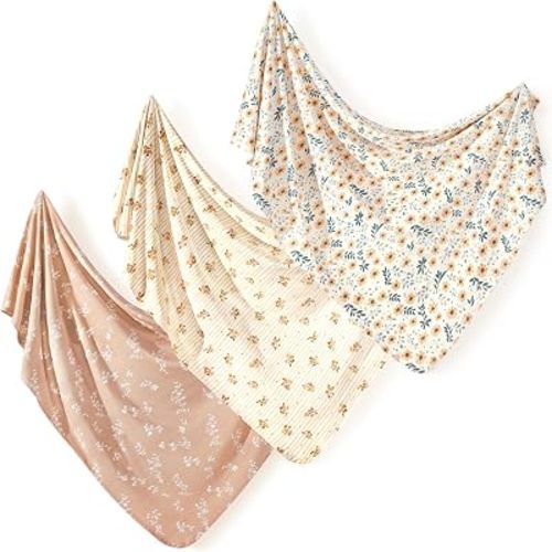 GRSSDER 3-Pack Ultra Soft Stretchy Jersey Knit Baby Swaddle Blankets, 33x44