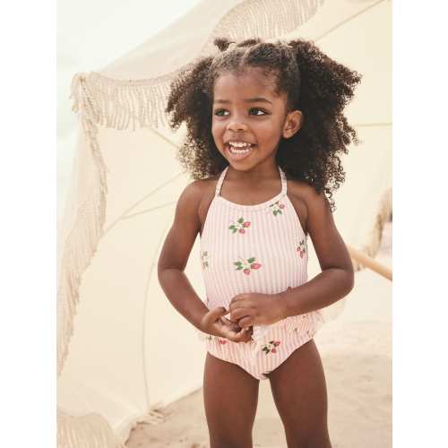 Pink Strawberry Halter Neck Peplum Swimsuit (3mths-7yrs)