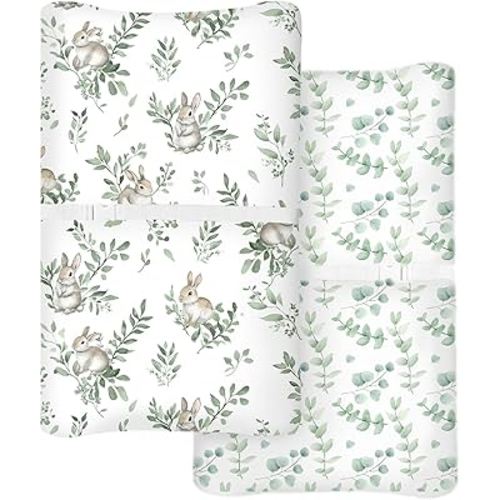 Changing Pad Cover for Baby Boys Girls 2 Pack, Fits Standard 32”×16” Changing Table Pads, Silky Breathable Stretch Knit, Machine Washable (Bunny Meadow)