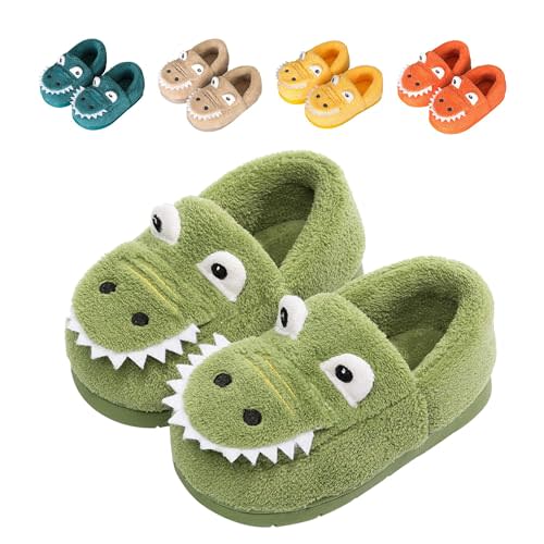JACKSHIBO Toddler Slippers Boys Girls Little Kids Dinosaur House Shoes Cute Bunny Slipper for Home Indoor Winter Bedroom Non Slip Soft Plush Rabbit Warm Shoes