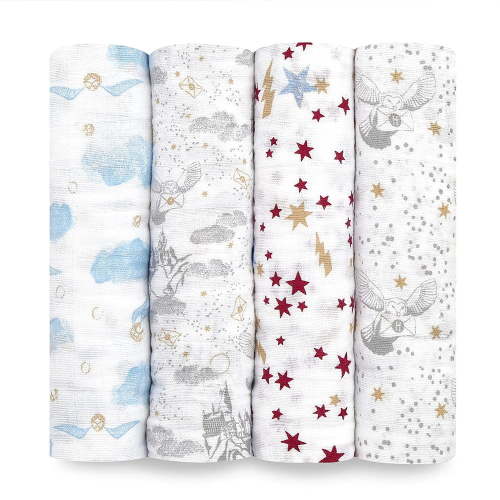 aden + anais , 100% Muslin Cotton Swaddle Blanket, Unisex, 4 Pack,Harry Potter