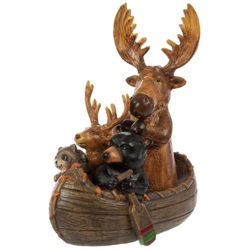 Woodland Animals In Canoe Figurine