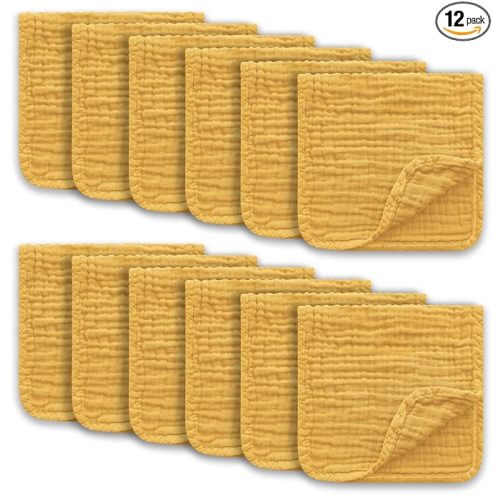 Muslin Burp Cloths Large 100% Cotton Hand Washcloths for Boys & Girls, Baby Essentials Extra Absorbent and Soft Burping Rags for Newborn Registry (Honey, 12-Pack, 20" X10")