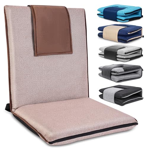 FASTMOMENT Floor Chair with Back Support Foldable Meditation Seat, Coffee | 14 Adjustable Positions, 330lbs Weight Capacity, Washable Linen Cover, Sturdy KOYO Bearings, Portable Ground Chair for Adults