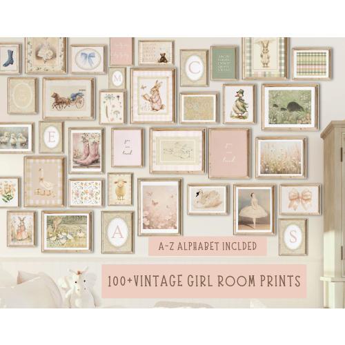 Vintage Nursery Prints Girl  100+ Nursery Bundle  Peronalized Baby Girl Room Decor  Nursery Gallery Wall  Printable Nursery DIGITAL DOWNLOAD