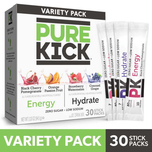 Pure Kick Energy & Hydration Electrolyte Powdered Drink Mix Variety pack, 30 Count Packets