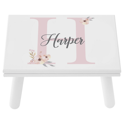 Elegant Baby Name Step Stool | White, Floral