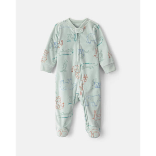 Baby Boy Safari Fleece 2-Way Zip Sleep & Play Pajamas - Green | Carter's
