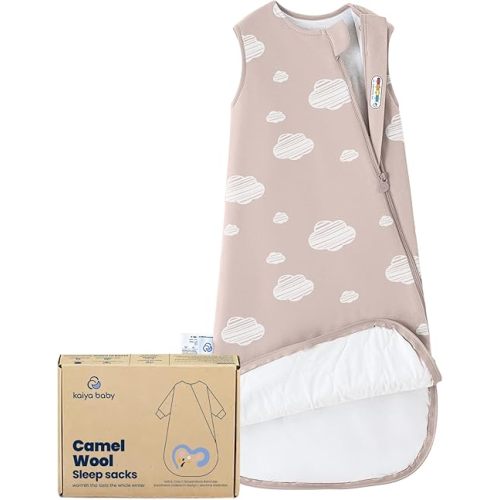 kaiya baby Baby Sleep Sack 0-6 Months 1.0 Tog Sleeveless Sleep Sack Organic Cotton, Regulating Camel Wool Blend Wearable Blanket for Infants 2-Way Zipper Quilted Sleeping Sacks,Gifts for Baby