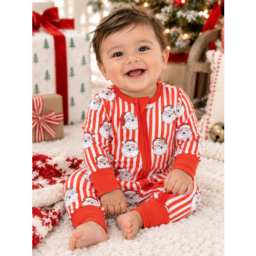 2-Way Zip Romper, Vintage Santa Stripe