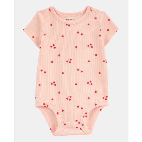 Baby Tomato Print Ribbed Short-Sleeve Bodysuit - Pink - Carter's | Carter's