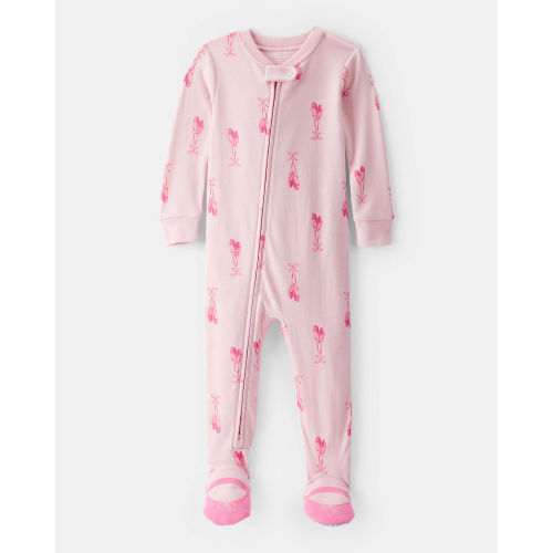 Baby Girl Ballet Print 100% Cotton Long-Sleeve 2-Way Zip 1-Piece Pajamas - Pink - Carter's | Carter's
