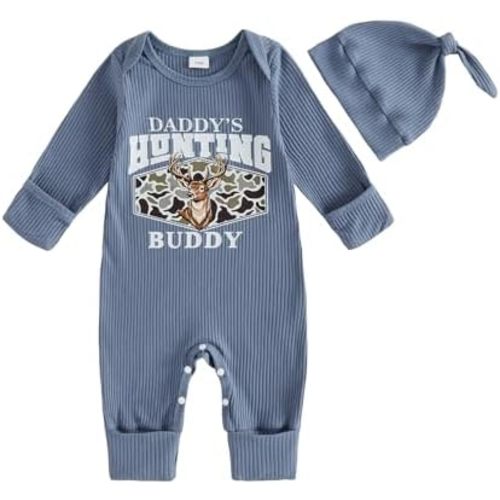 Newborn Baby Boy Deer Duck Hunting Outfit Romper Hat Fall Clothes