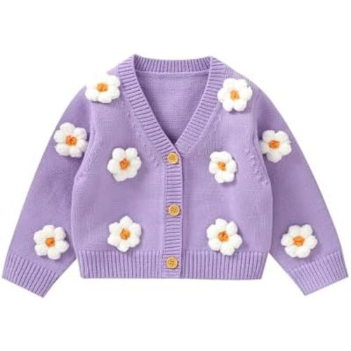 Toddler Baby Girl Sweater Floral Cardigan Knit Long Sleeve Coat Cute Fall Winter Outfits Clothes Infant Newborn