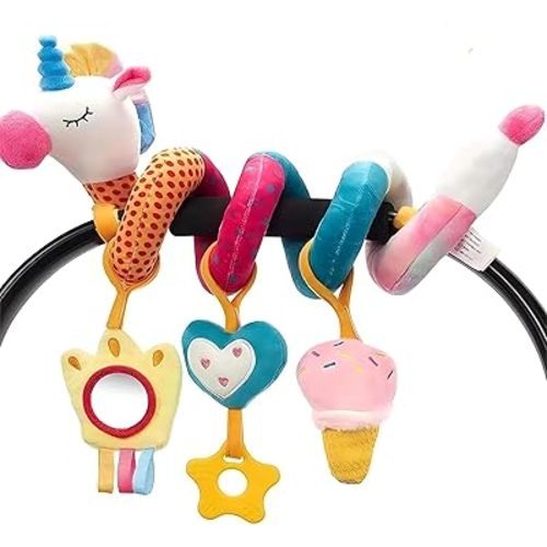 Spiral Car Seat & Stroller Activity Toys-Baby Sensory Toys for Babies 0-12 Months Boys Girls - Hanging Toys Carseat Crib Stroller, withbRattle, Mirror, Crinkle, Squeaky Baby Gifts 02