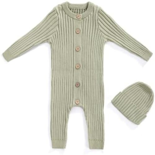 Cotton Knit Baby Romper Set Ribbed Newborn Outfit Clothes With Hat