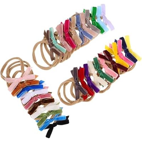 32pcs Soft Fluffy Velvet Bow Headbands for Newborns Stretchy Elastic Hairbands Skinfriendly Hair Accessories with Sweet Bow Design