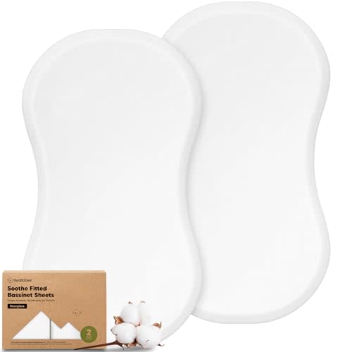 2-Pack Organic Bassinet Sheets for Boys, Girls - 100% Cotton Baby Bassinet Mattress Sheets Compatible with Halo Bassinest Swivel Sleeper, Hourglass 30"x18", Soft & Breathable (Soft White)