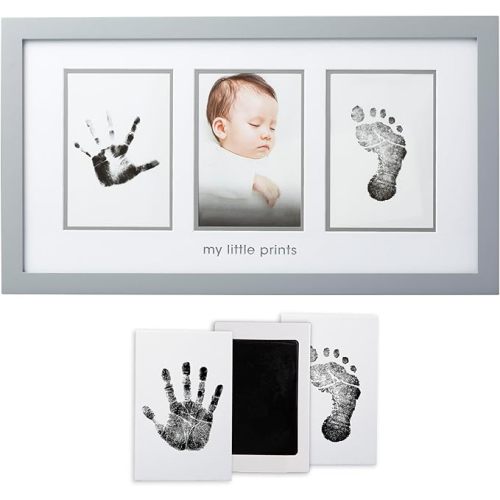 Pearhead My Little Prints Newborn Handprint & Footprint Frame Kit - No Mess Clean Touch Ink Pad, Gender-Neutral Keepsake, Ideal Shower Gift, Nursery Decor, Distressed Wood