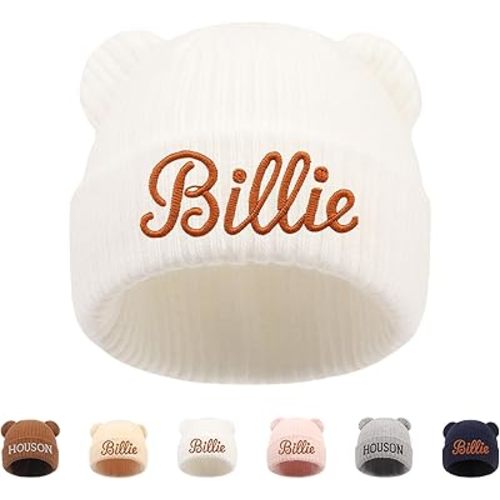 Personalized Name Newborn Beanie Hat Custom Warm Infant Embroidered Hats, Personalized Winter Knit Hats for Babies