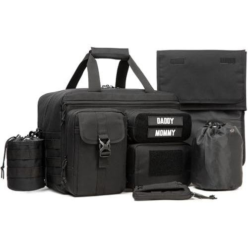 Dad Diaper Bag for Men, Military Travel Manly Diaper Bag with Changing Mat, Wipes Dispenser, Insulated Bottle Pocket