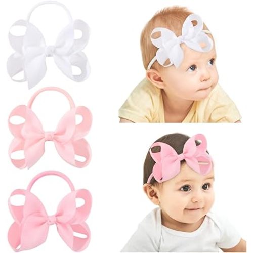 3 PCS 4" Baby Girls Headbands Grosgrain Ribbon Hair Bows
