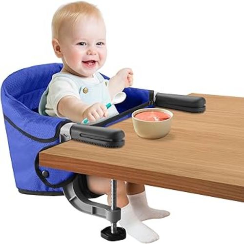 Fast Table Chair Hook on Chair Clip on Table Clamping Chair Portable Heavy Duty Feeding Seat, Fold-Flat Storage, Attach to Table Removable Travel Chair for Babies and Toddlers (Blue)
